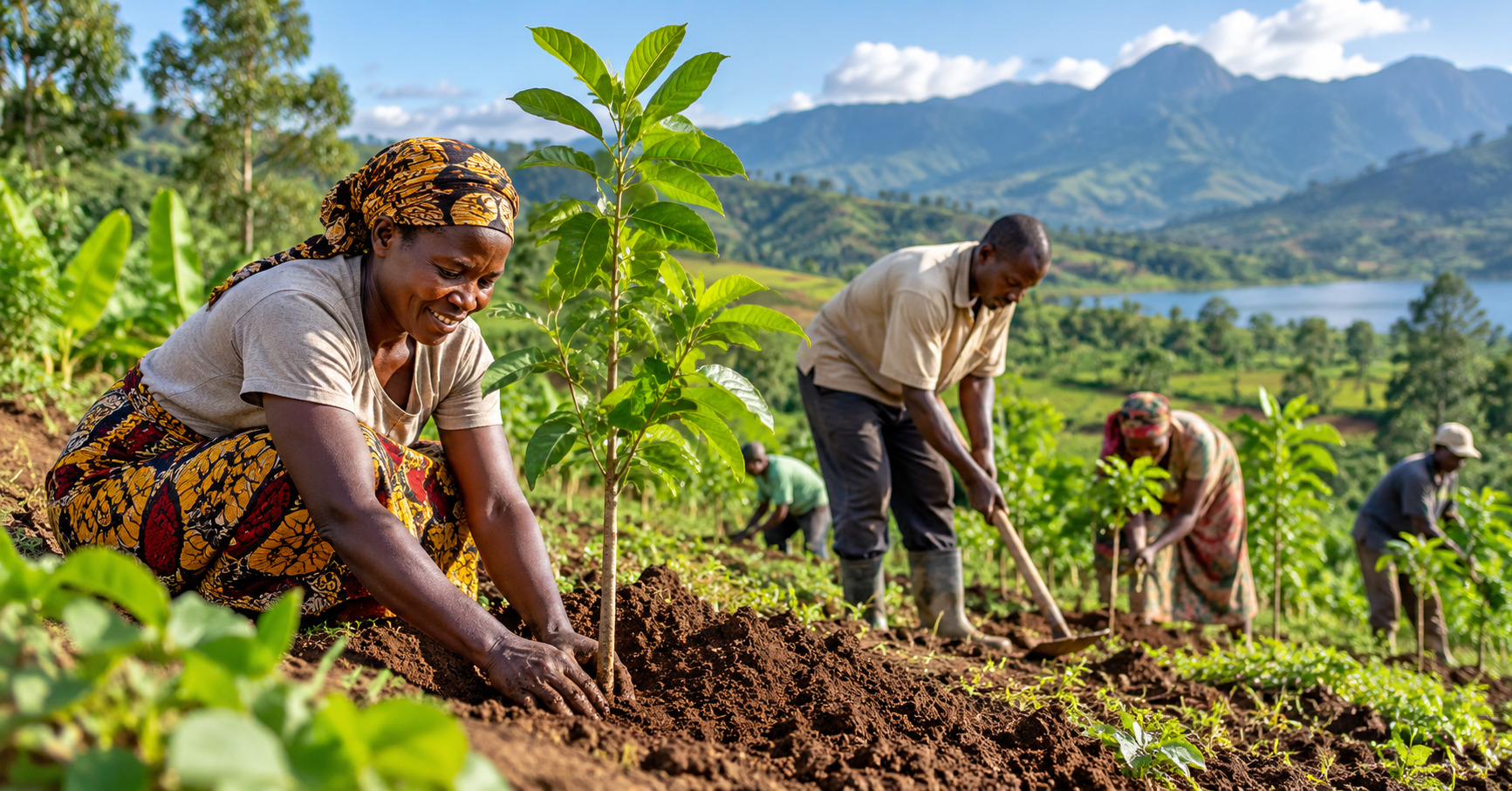 Finance carbone en Ouganda : plantation d’arbres par des producteurs